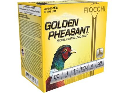 Fiocchi Golden Pheasant Ammunition 20 Gauge 3" 1-1/4 oz #4 Nickel Plated Shot Box of 25